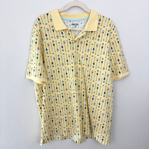 Lands' End Mens Polo Shirt Size L Oars Paddle Summer Cotton Stretch Yellow - Picture 1 of 7